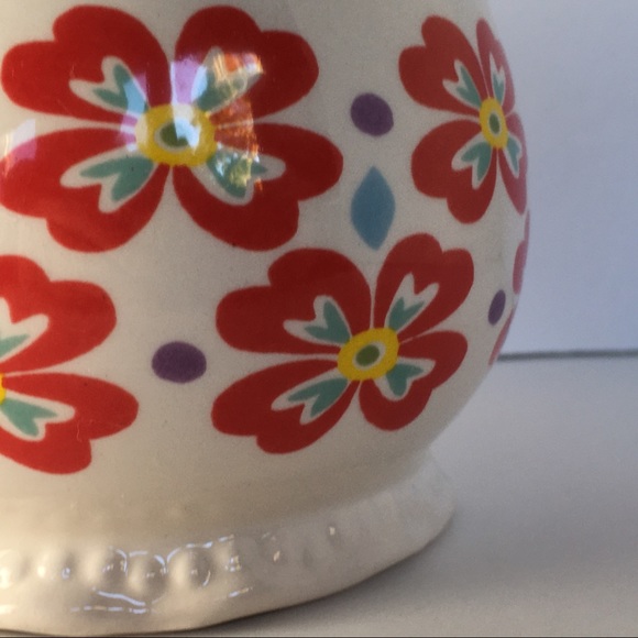 Pioneer Woman Sugar Bowl With Lid Red Flowers Farmhouse Vintage Style Ceramic - Picture 7 of 11